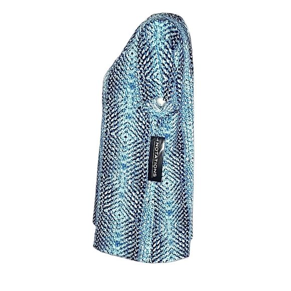 Blouse by Notations Blue Black White Print Scoop neck Short Sleeve Size XL NWT - Picture 2 of 7